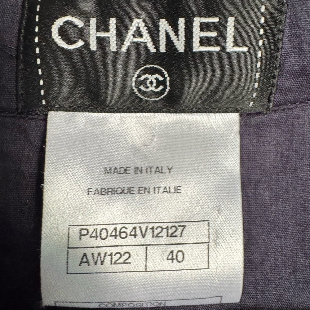 Chanel Navy Blue Cotton Waist 2 CC Logo Buttons Blouse Size 40 - Picture 5 of 10